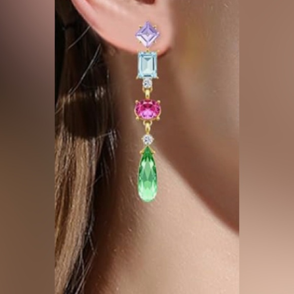 Cute Nordstrom 18KT Gold dip Multi Gemstone long dangle Earrings - Picture 3 of 3